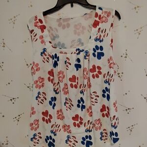 Women's Sleeveless Top with Red and Blue Print